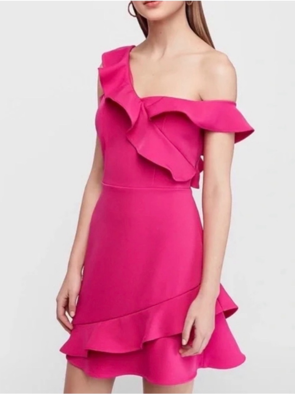 Express One-Shoulder Ruffle Mini Dress - Fuchsia